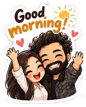 Chibi couple sticker: Good morning!